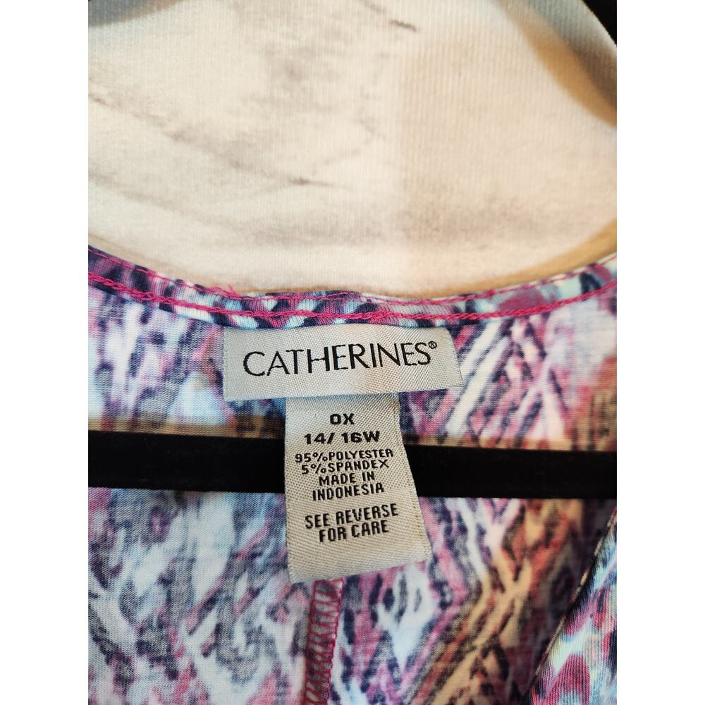 Catherines Women's Purple Geometric‎ Cold Shoulder Gathered V-Neck Maxi Dress 0X - Picture 4 of 6